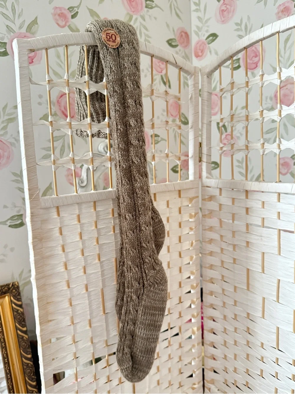 Cable-Knit Over-the-Knee Socks in Taupe - NEW W/Tags